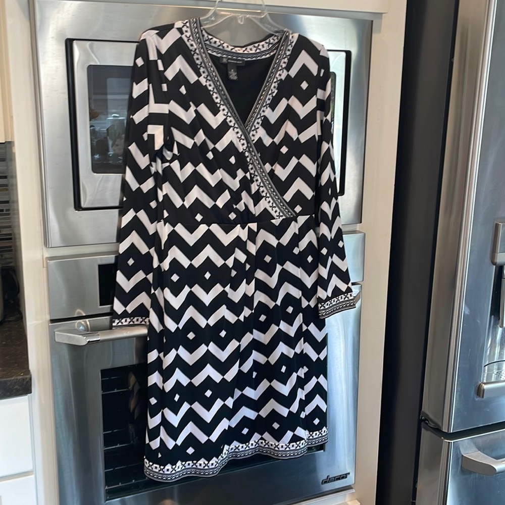 INC geometric black and white dress.  Sorry about background - best light.